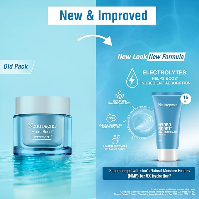 Neutrogena Hydro Boost Hyaluronic Acid Moisturizer | 5x Hydration | Water Gel Infused with 9 Amino Acids | For All Skin Types | For Men & Women 15g