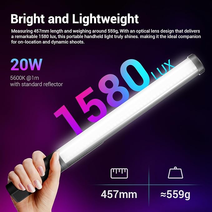 Godox LC500R Mini RGB LED Video Light Stick Lighting,2500K-8500K Adjustable, CRI 95 TLCI 96 Accurate Color, 360° Full-Color LED Light,15 FX Lighting Effects,0-100% Dimmable Support APP Control
