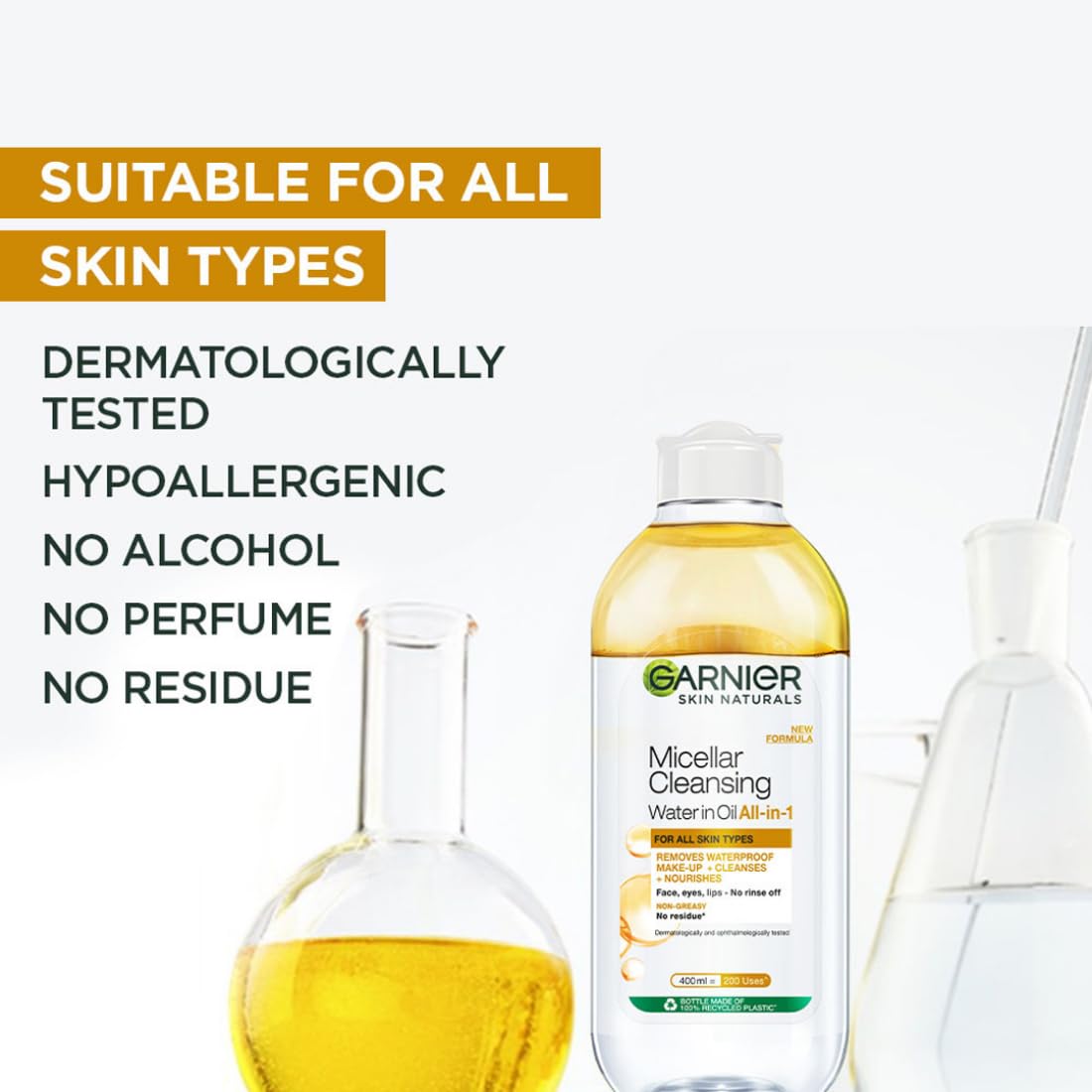 Garnier Skin Naturals, Cleansing Water for Waterproof Makeup, Nourishing Formula, Micellar Oil-Infused Cleansing Water 400ml