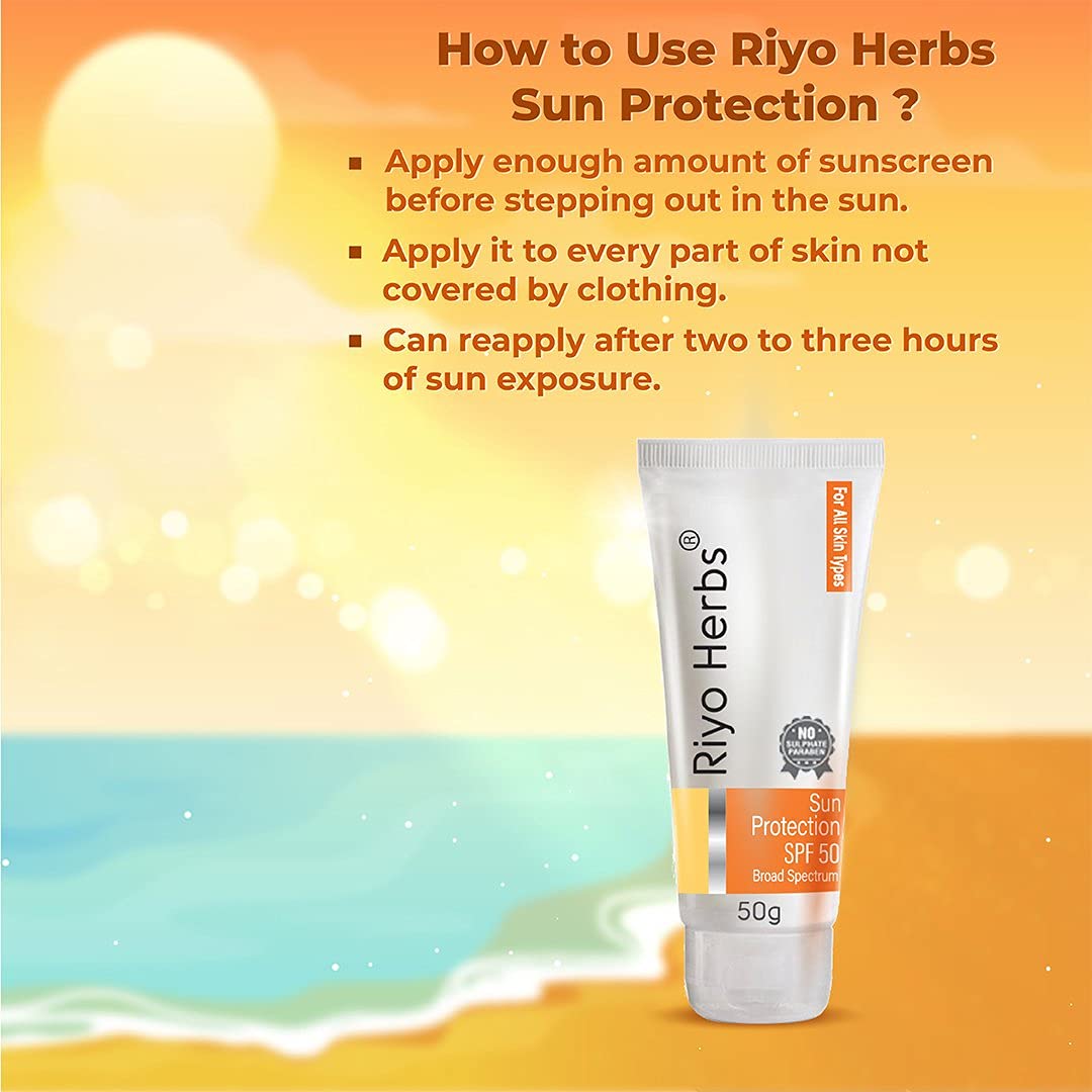 Riyo Herbs Sunscreen SPF50, With Aloe Vera &amp; Saffron for Sun Protection Cream - 50g
