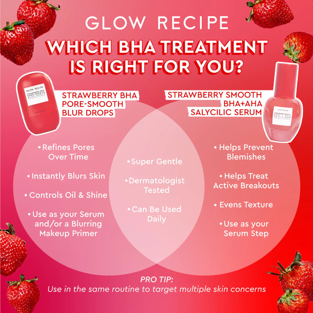 Glow Recipe Strawberry Bha Pore Smooth Blur Drops Serum Treatment + Primer Soin +Base 30ml