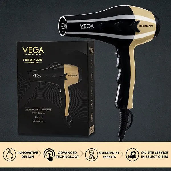 Vega PROFESSIONAL Pro Dry 2000-2200W Hair Dryer -Gold - VPVHD-04