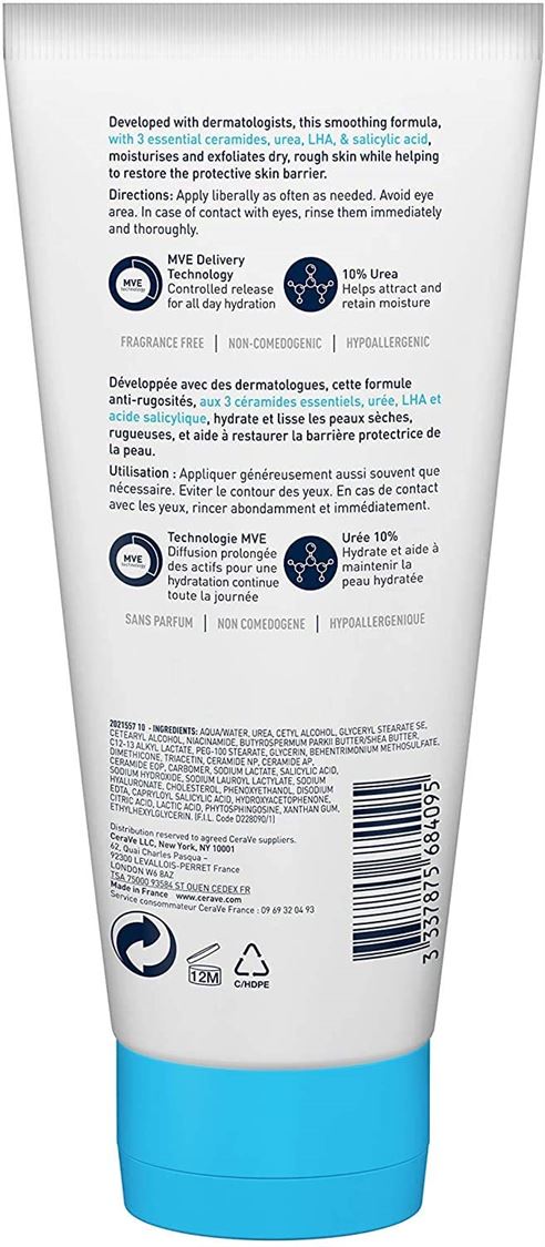 CeraVe SA Smoothing Cream 177Ml 6oz  Body Moisturiser for Smoother Skin in Just 3 Days