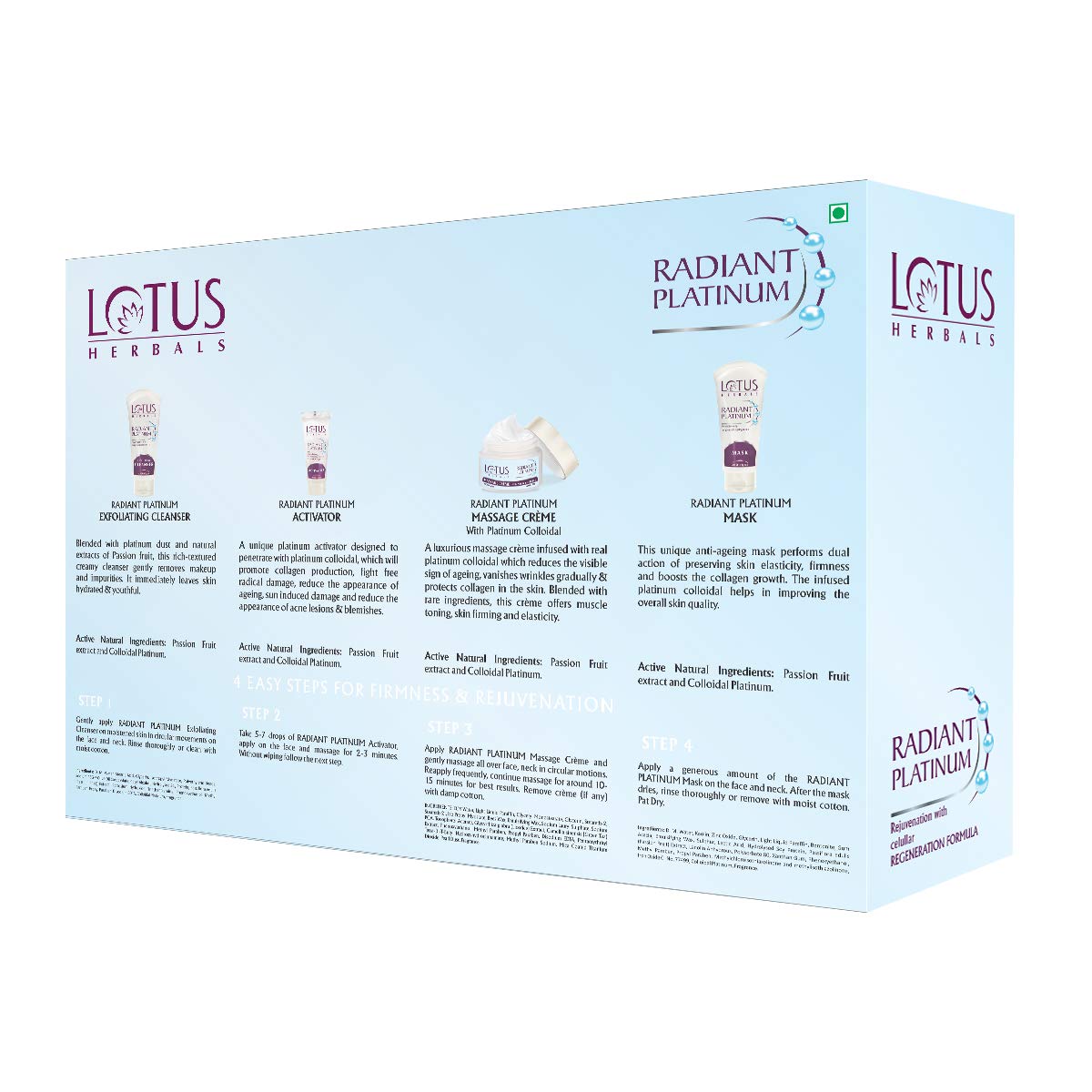 Lotus Radiant Platinum Anti-Ageing Facial Kit with 4 easy steps 170g (Multiple Use)