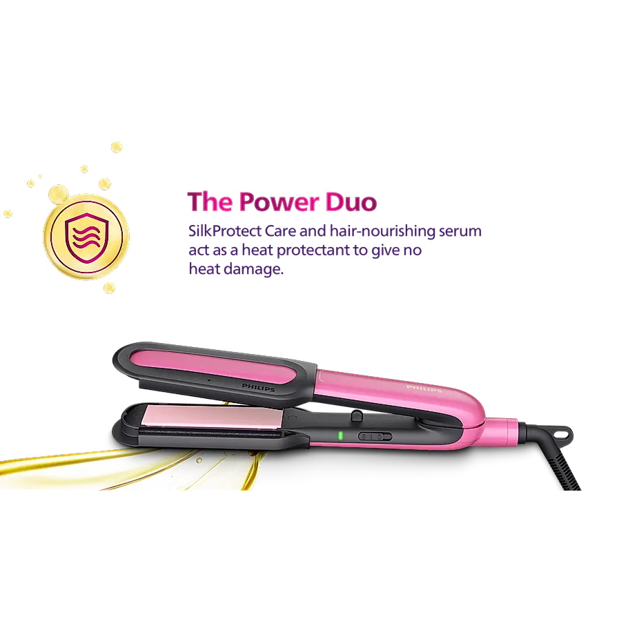 Philips Straightener designed for No Heat Damage I Uniquely designed NourishCare & SilkProtectCare for Styling with heat protection | BHS522/00