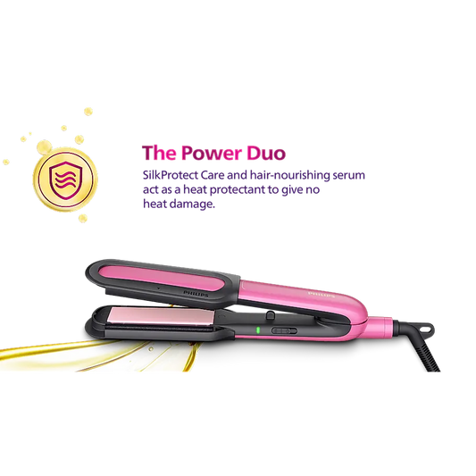 Philips Straightener designed for No Heat Damage I Uniquely designed NourishCare & SilkProtectCare for Styling with heat protection | BHS522/00