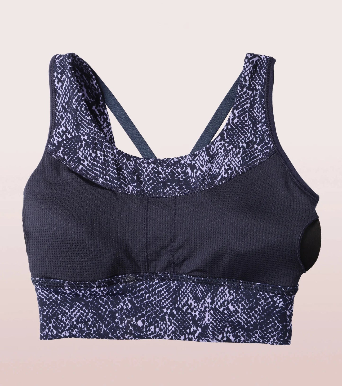 Enamor Longline Sports Bra – Printed | Scoop Neck Medium Impact Dry Fit Sports Bra | Held-in Fit E217
