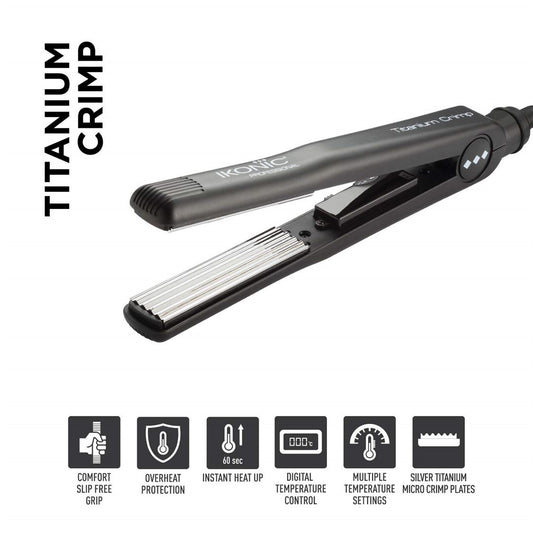 Ikonic Professional Hair Crimper Slim Titanium Crimp 2.0 Nano Micro Crimper Black