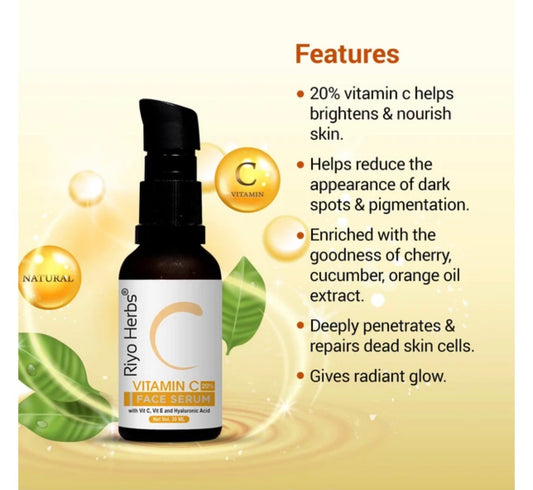 Riyo Herbs Vitamin C 20% Face Serum with Vit C,Vit E and Hyaluronic Acid  30ml