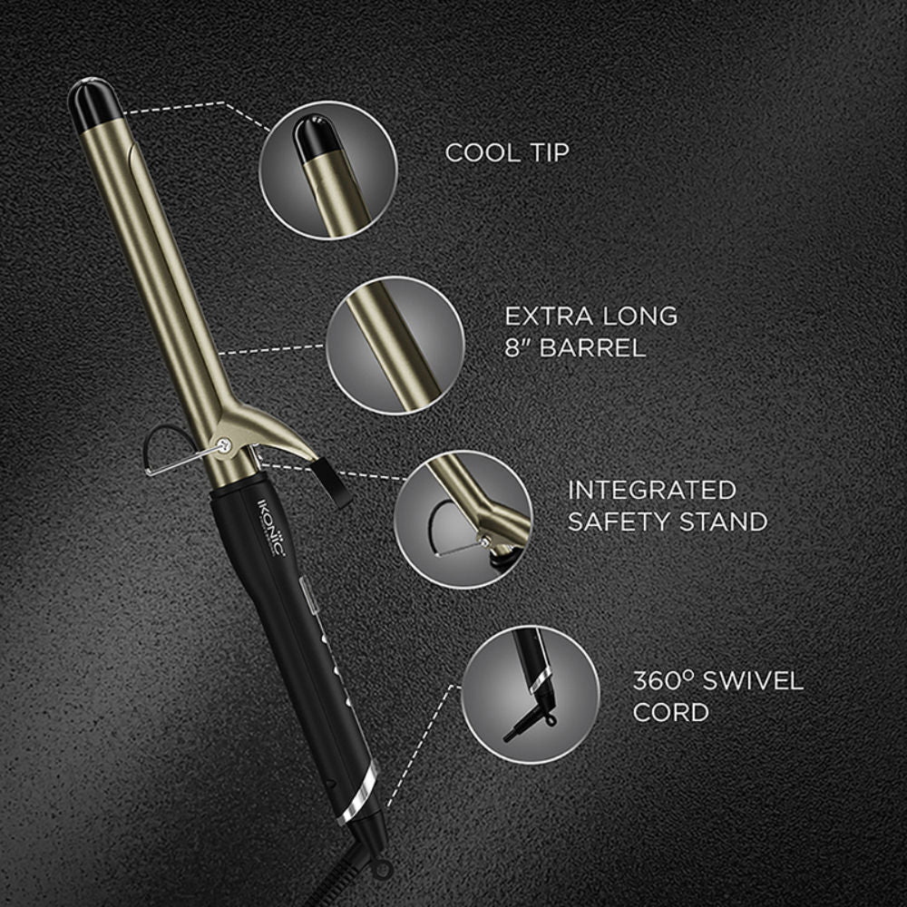 Ikonic Professional Curling Tong Ceramic Shine infused Barrel Heat Ready indicator System CT-25