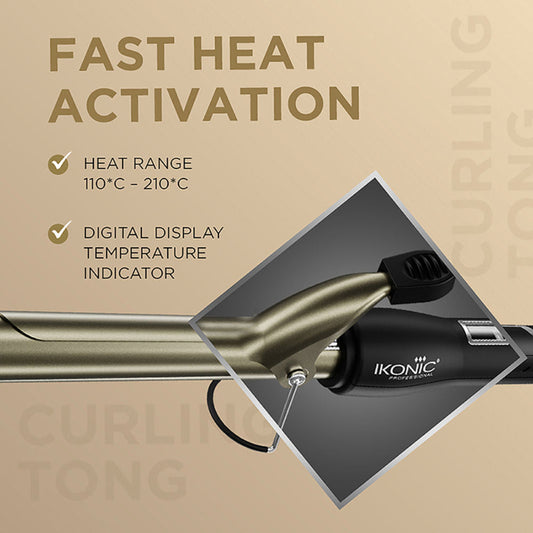 Ikonic Professional Curling Tong Ceramic Shine infused Barrel Heat Ready indicator System CT-25