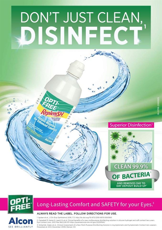 Opti Free Replenish Retains Moisture For Enhanced Comfort 120ml