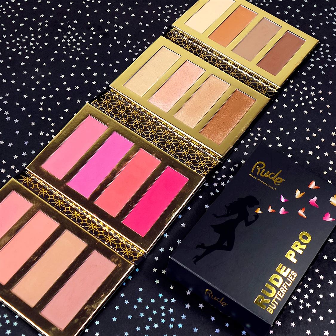 RUDE Pro Butterflies  Blusher Highlighter Contour Palette