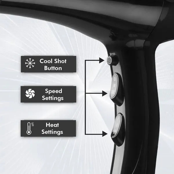 VEGA PROFESSIONAL PRO DRY 2000 HAIR DRYER WITH DIFFUZER & NOZZLES ATTACHMENTS - VPVHD-13